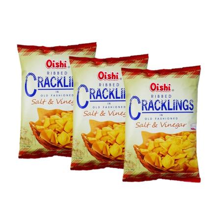 Oishi Ribbed Cracklings Salt & Vinegar 90g x 3