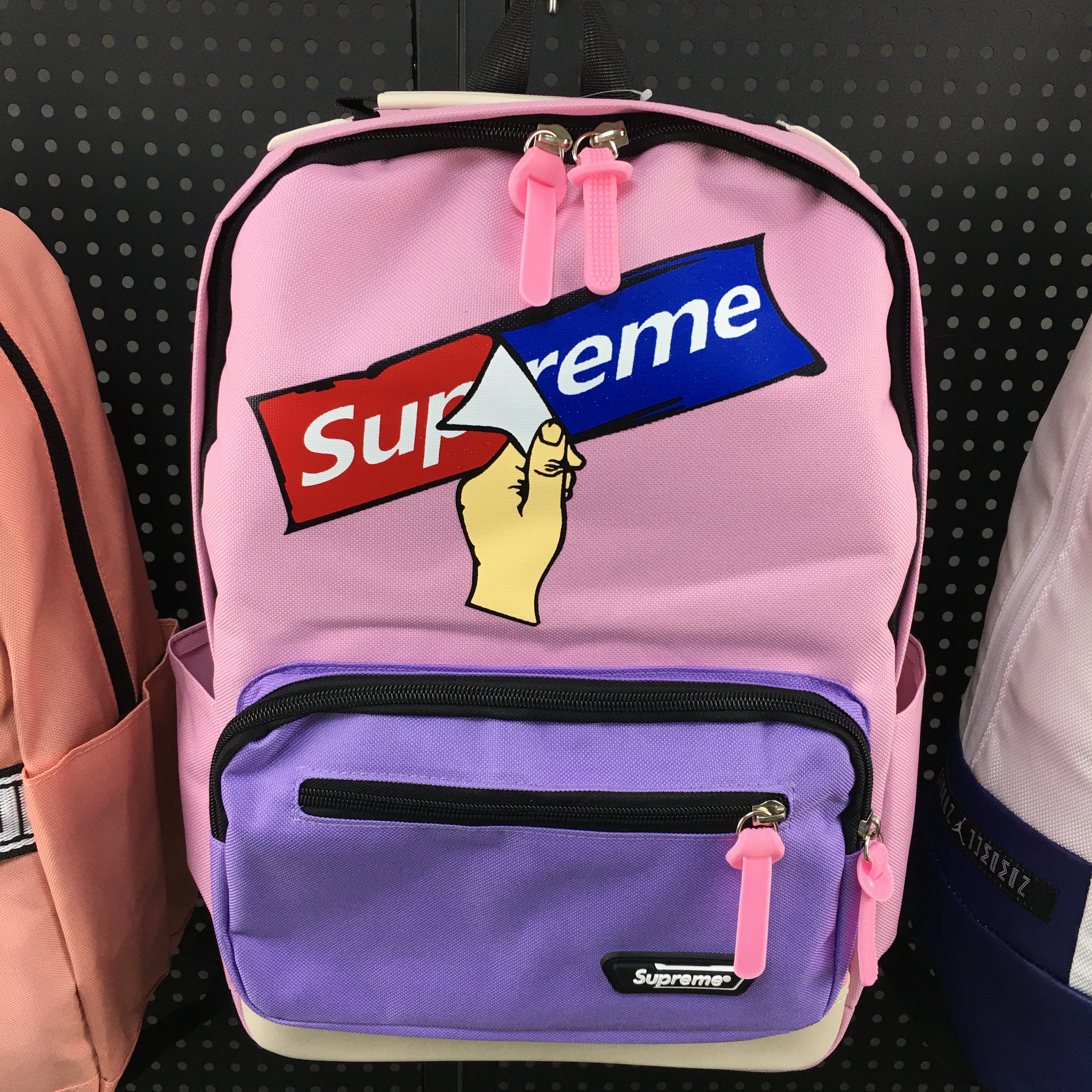 pink and purple backpack