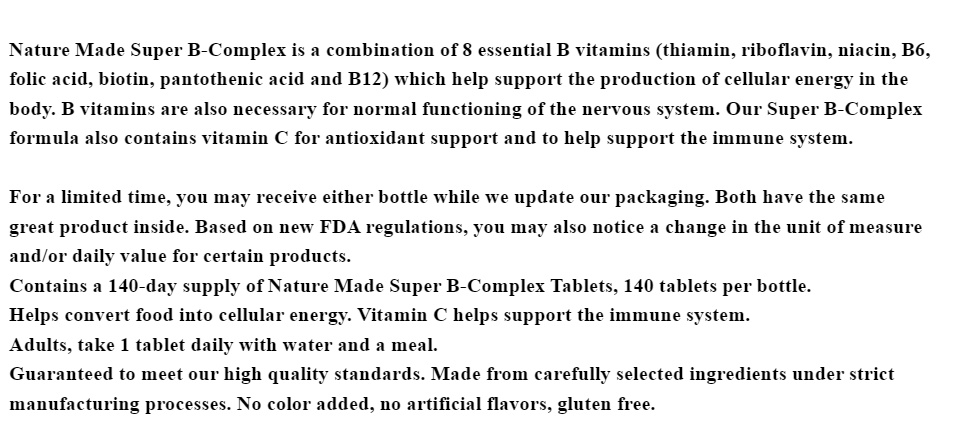 Nature Made Super B-Complex, Tablets, 140 tablets