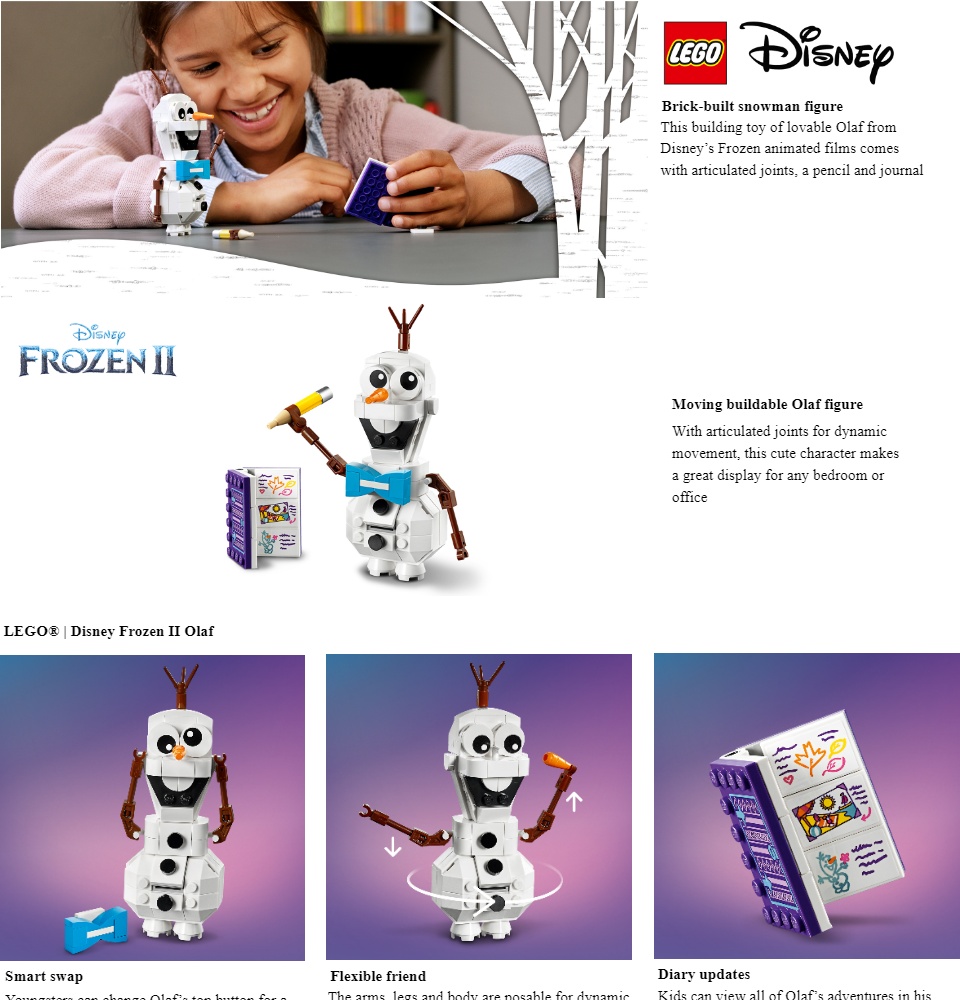 LEGO Disney Frozen 41169 Olaf 122pcs Age 6+ 
