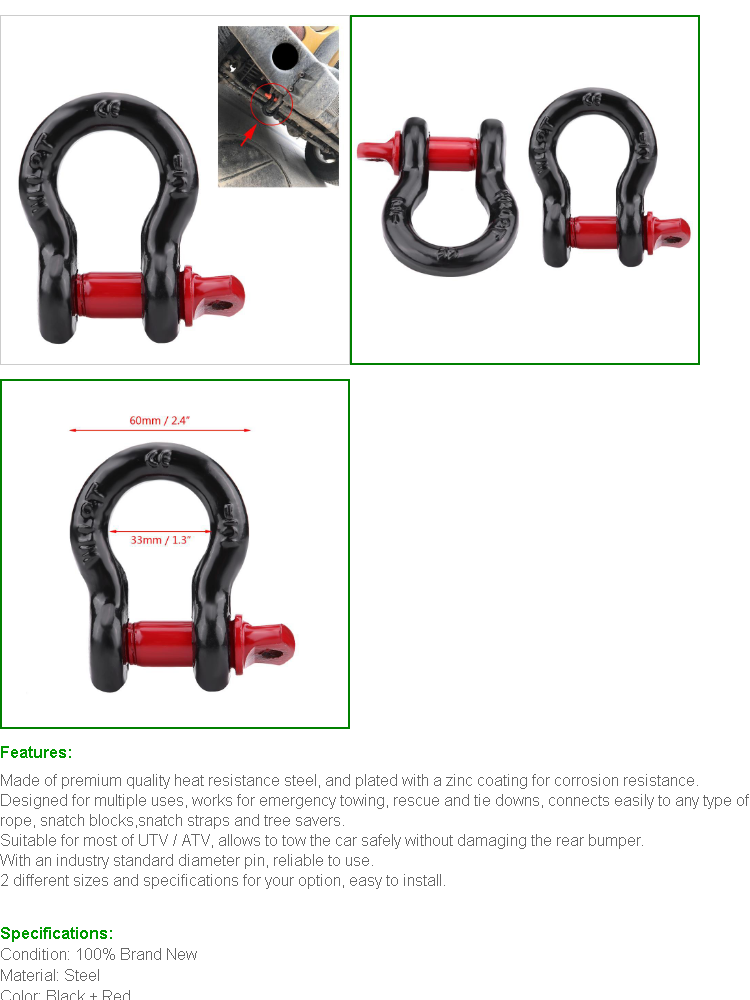 Alloy Steel Shackle,Load Capacity of 2T 4400 LBS