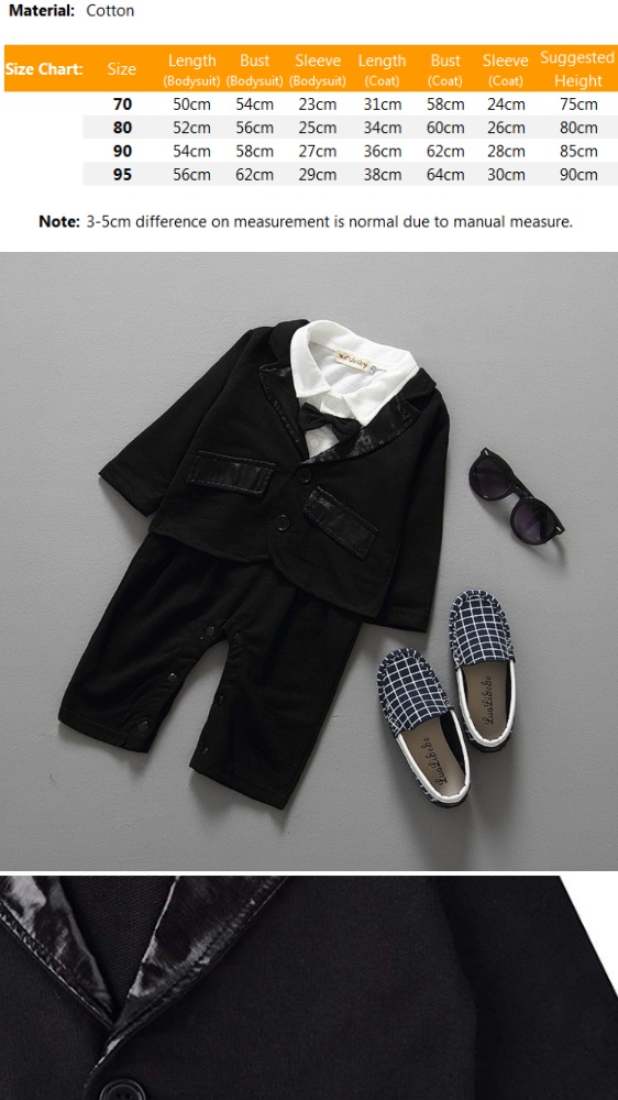baby boys cotton Tuxedo suit birthday bodysuit outfits /& sets party wedding suit