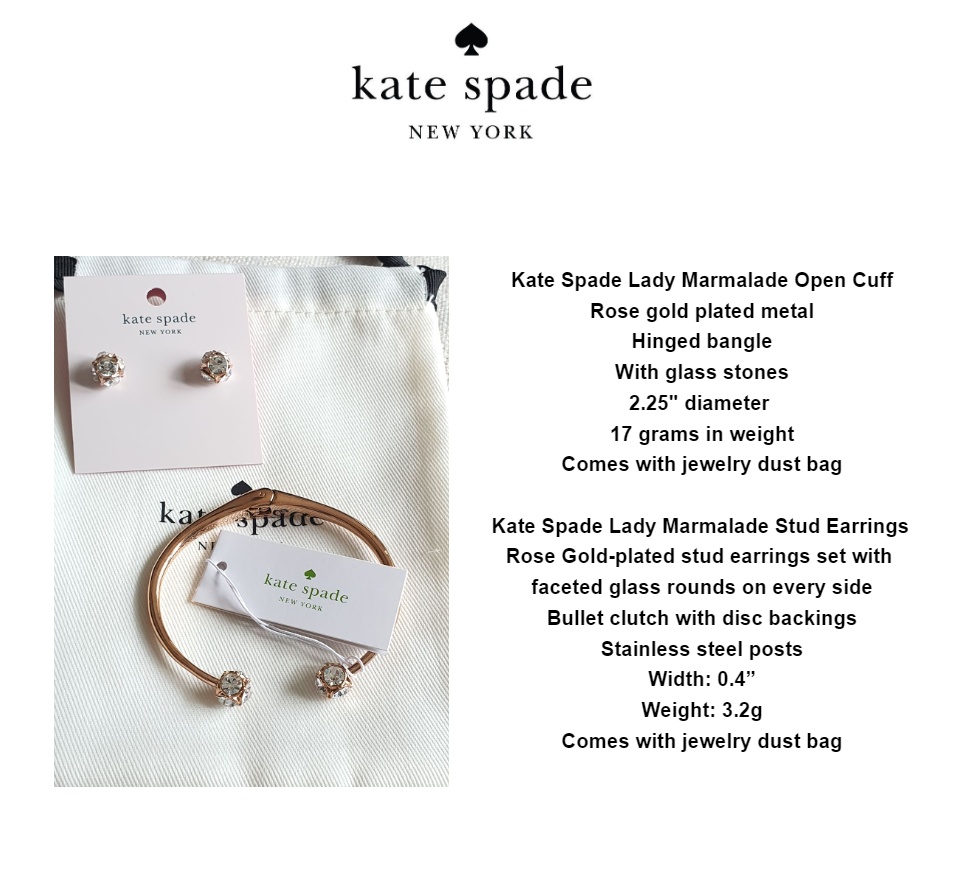 Kate Spade Lady Marmalade Cuff and Stud Set, Earrings and Bracelet Bangle |  Lazada PH