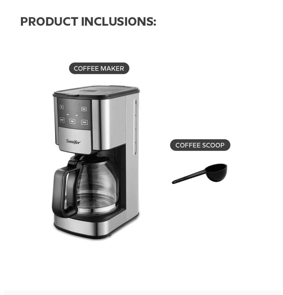 Sonifer SF3541 1050W 2-in-1 Drip Coffee Machine, 1200mL/10 Cups,  Ground/Beans Coffee Maker, Digital Display, Keep Warm 