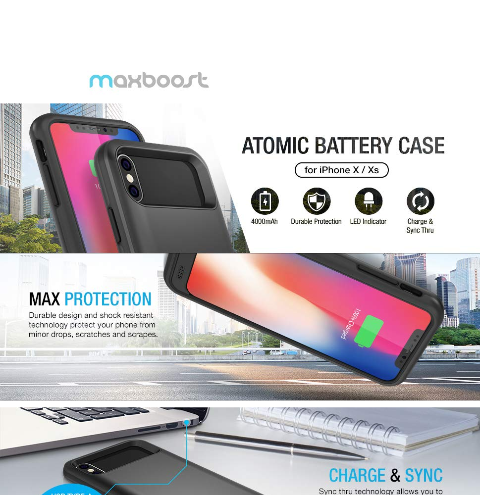 Maxboost Atomic Pro Battery Case for i Phone X Xs 4000mAh Apple