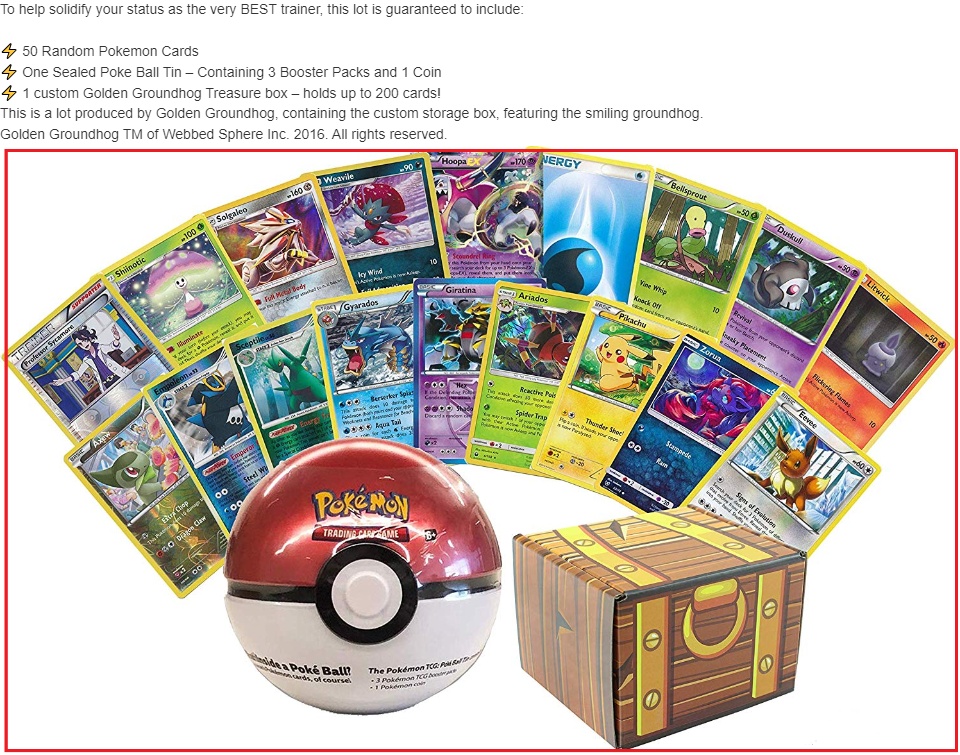 golden groundhog pokemon cards real TCG Deck Box Bundled with 100 Assorted (5 Reverse Holo Common/Uncommons & 1 Coin & 1 Pin) 50 Card Pokemon Lot -