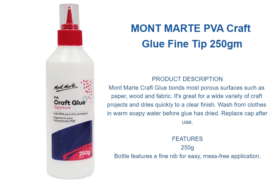 Mont Marte PVA Glue Craft Glue, Fine Tip 1L