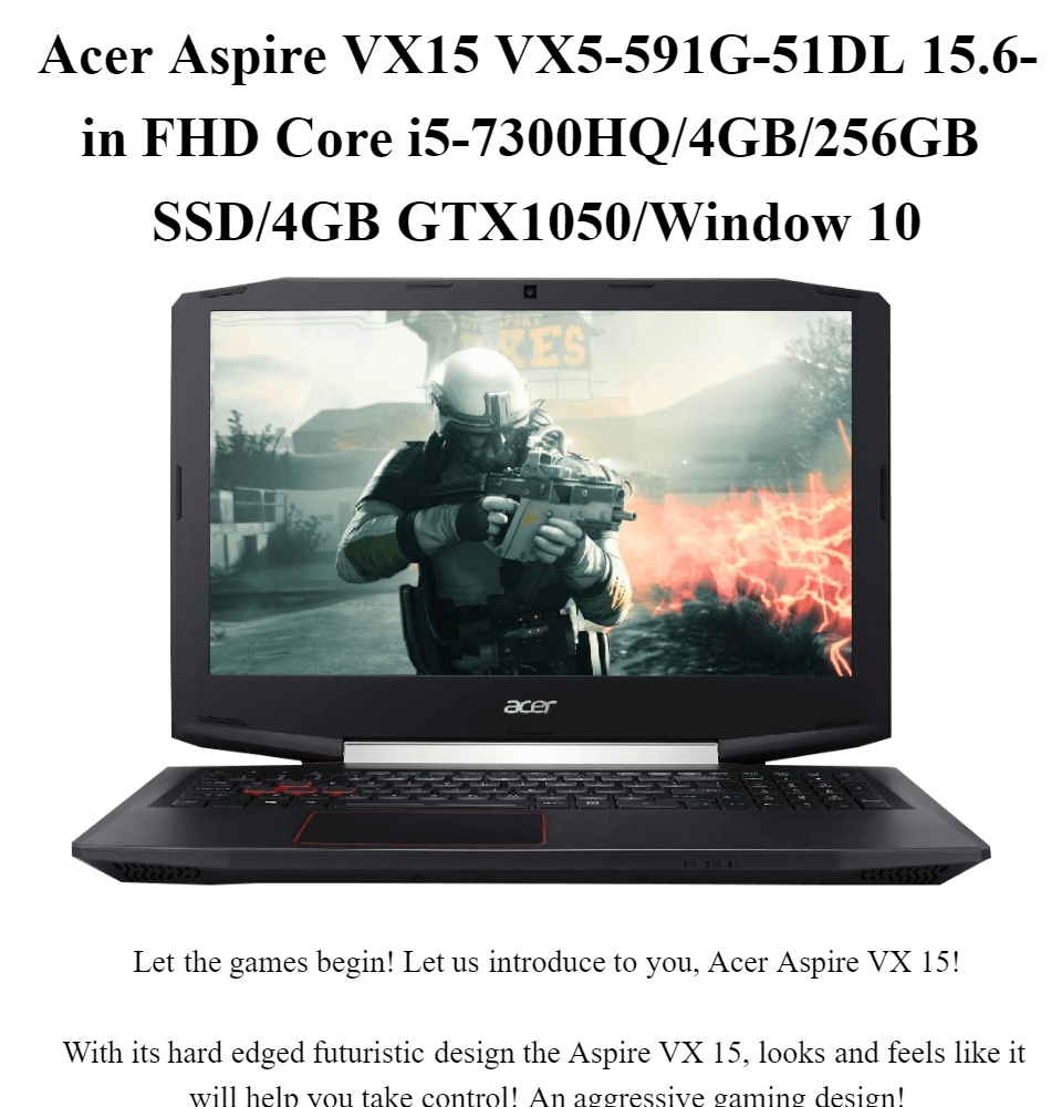 EasyPC Acer Aspire VX15 VX5-591G-51DL FHD Core i5-7300HQ