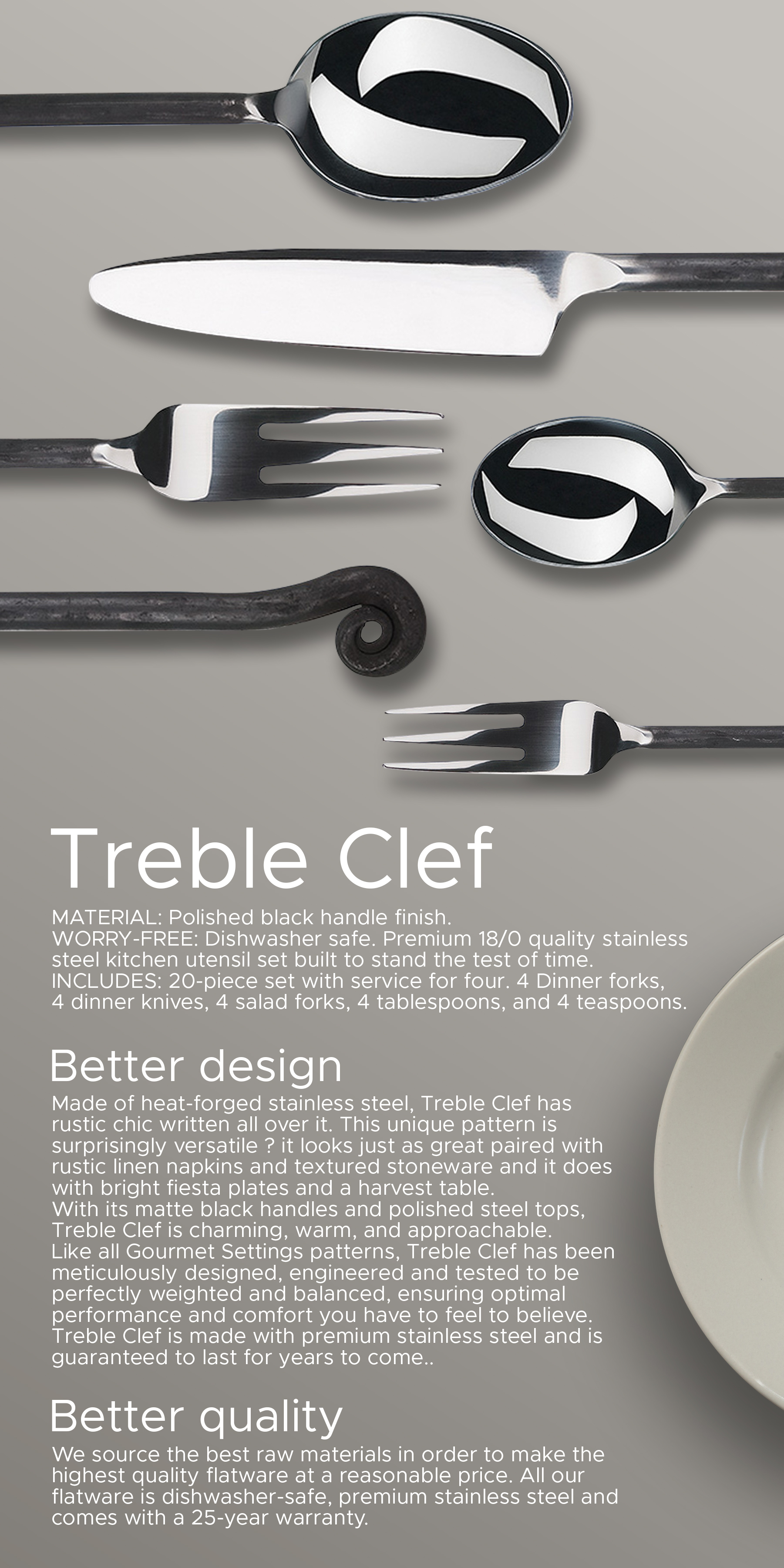 Treble Clef 20 Piece Flatware Set, Service for 4