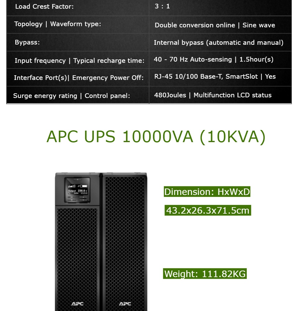 Onduleur On-line APC 10000VA Smart-UPS SRT (SRT10KXLI)