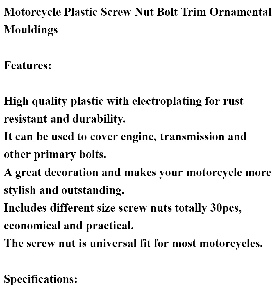 30 Pcs Screw Caps Motorcycle Accessories Electroplated Decorative