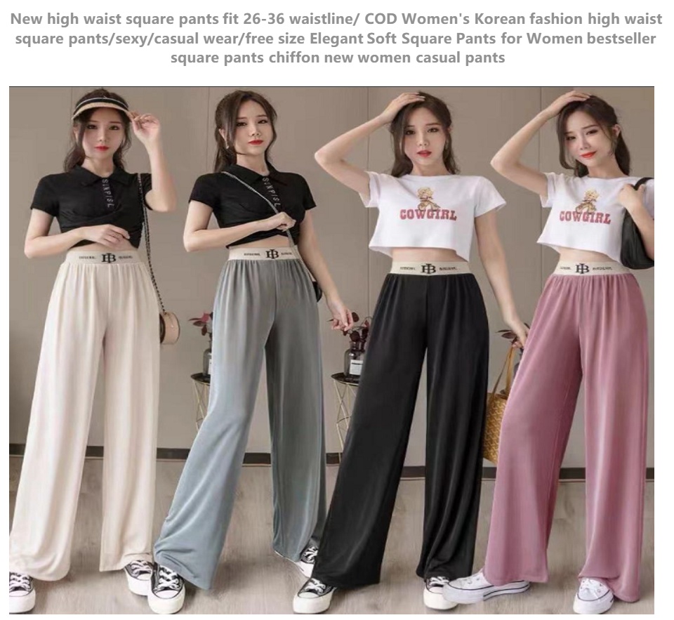 New high waist square pants fit 26-36 waistline/ COD Women's Korean fashion  high waist square pants/sexy/casual wear/free size Elegant Soft Square Pants  for Women bestseller square pants chiffon new women casual pants