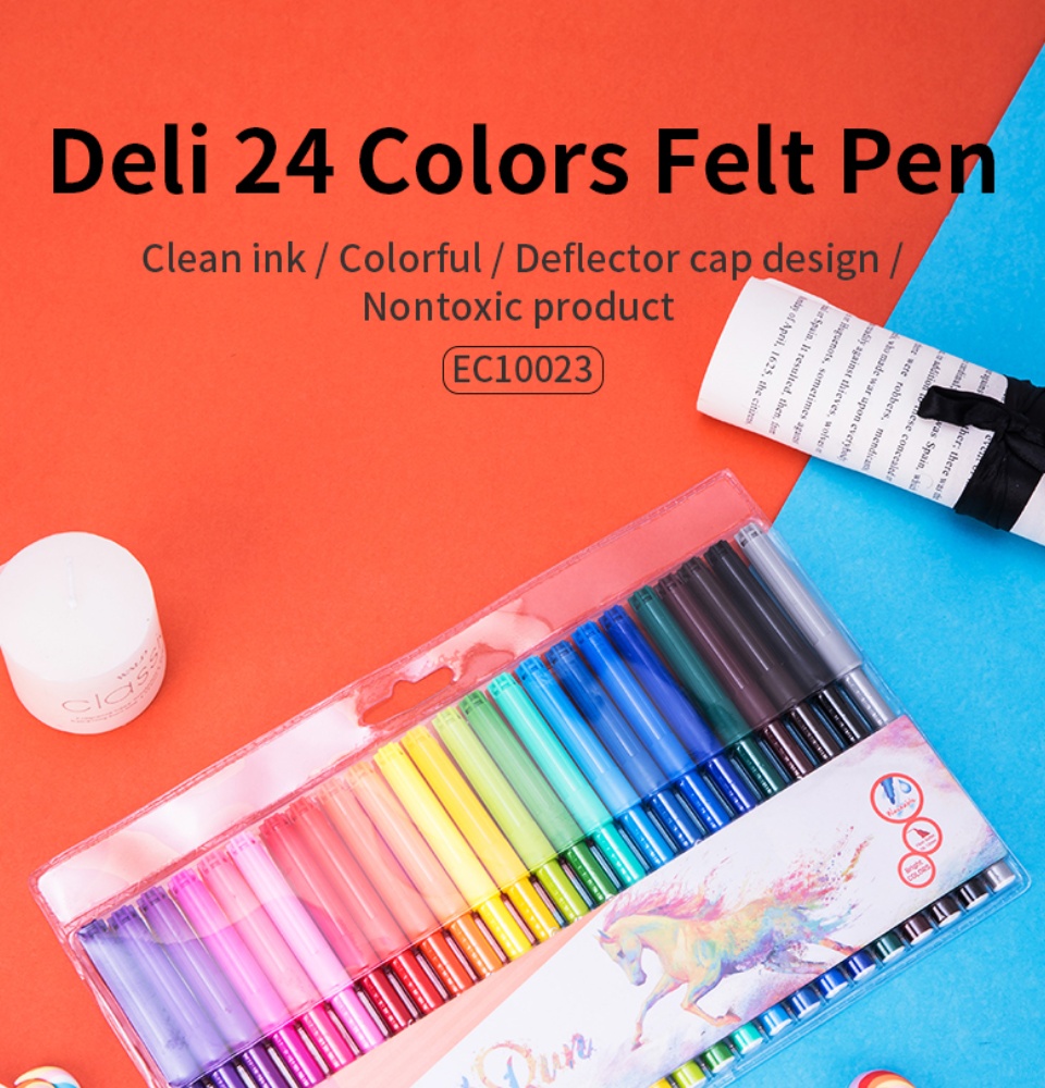 Deli 12/24 Colors Watercolor Pen Good Felt Tip Pen Drawing Children DI –  AOOKMIYA