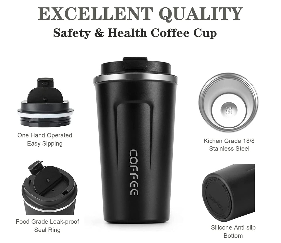 HKFILGHT 380ml/510ml Stainless Steel Coffee Mugs Insulation Water Bottle  Cups Drinkware With Double Lid Travel Tea Mug Stainless Steel for Hot and  Cold Water Coffee and Tea | Lazada