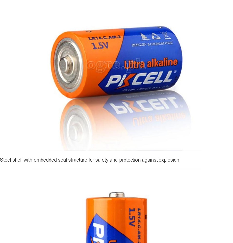 PKCELL C Battery, 1.5V C Alkaline Batteries, 4 Pack C Cell Batteries