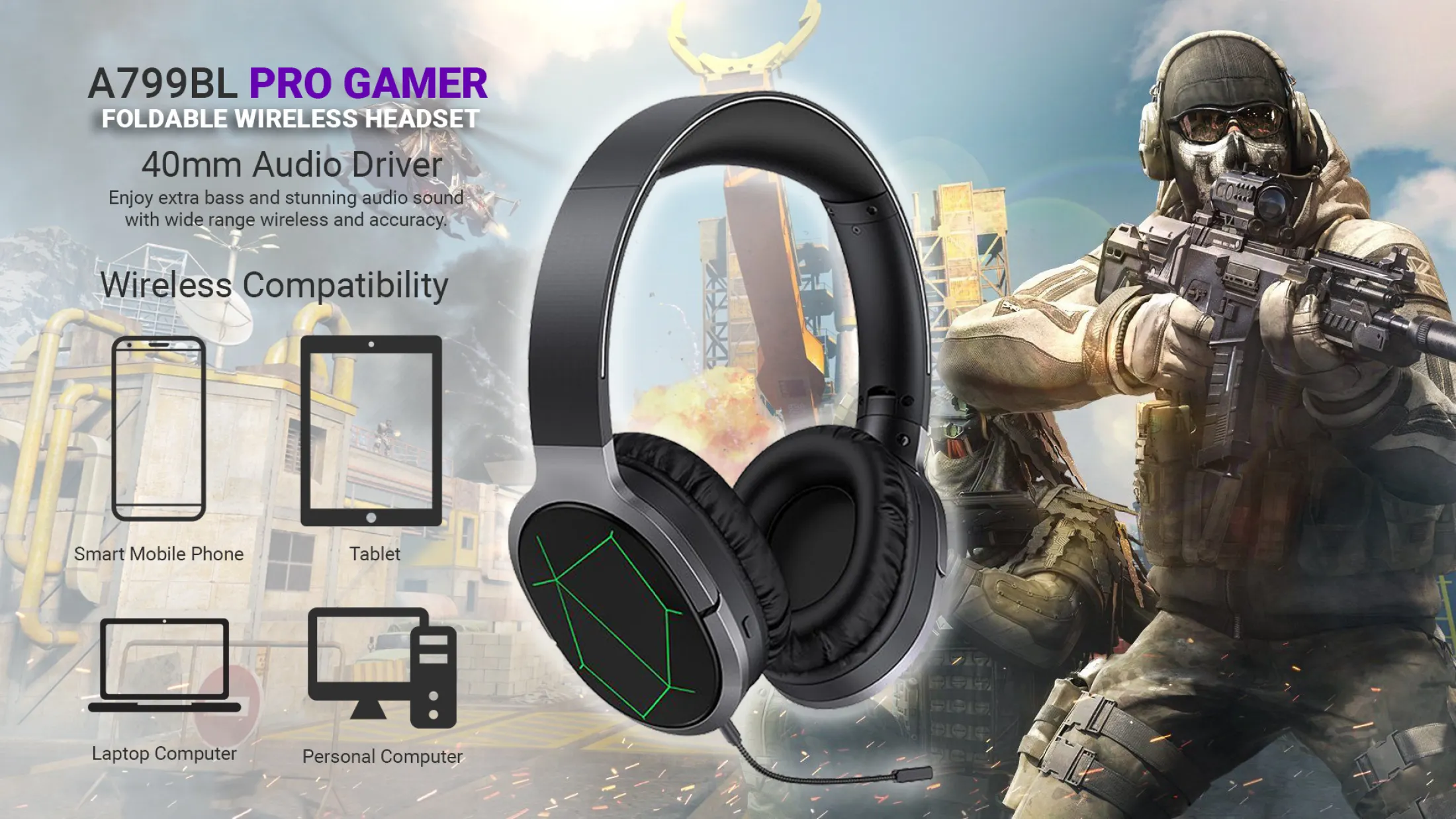 awei a799bl foldable gaming wireless headphone
