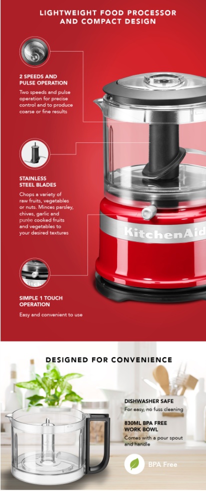 KitchenAid 3.5 Cup (830 ML) Mini Food Processor / Chopper, 220 V