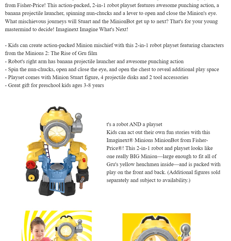 Fisher-Price outlet Imaginext Minions MinionBot, robot and playset with punching......