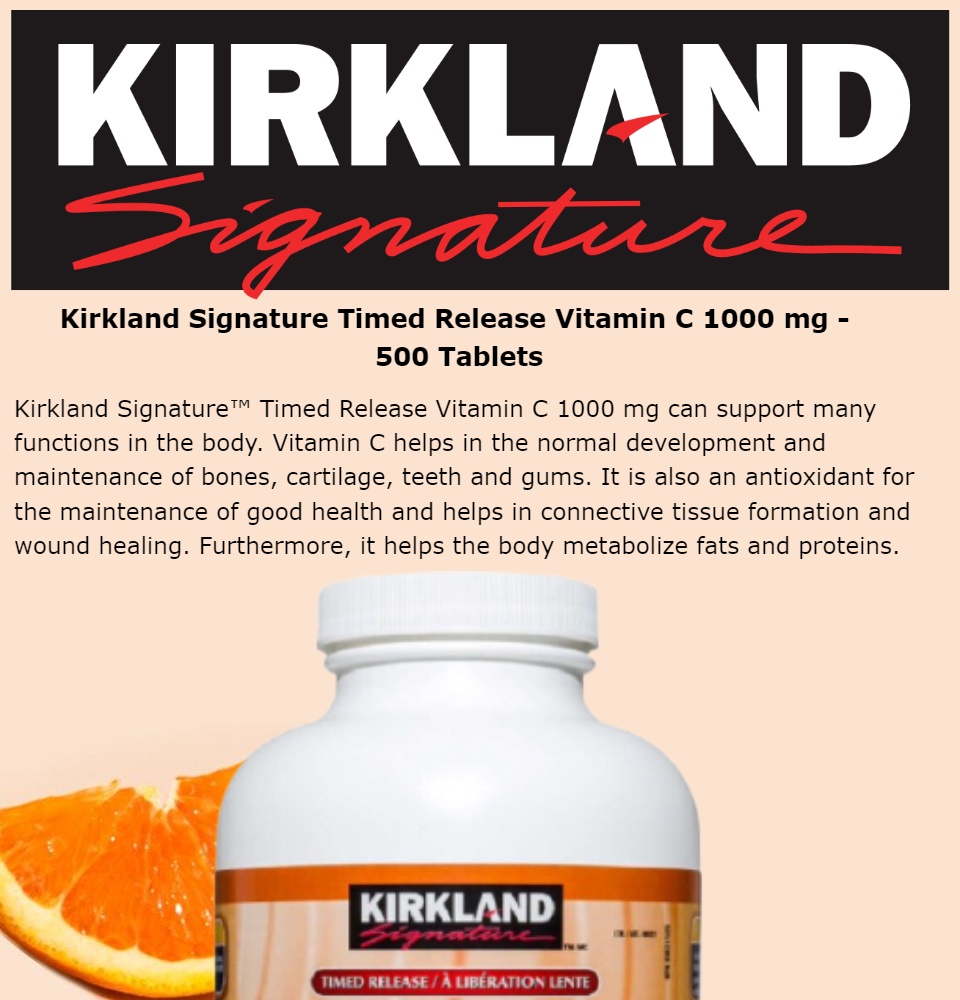 Kirkland Timed Release Vitamin C 1000 mg 500 Tablets (August 2024