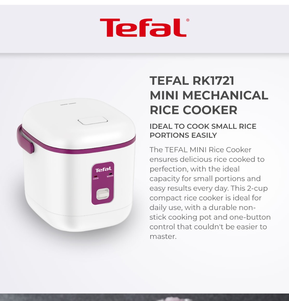 Tefal Mini Mechanical Rice Cooker RK1721 (2 cups)
