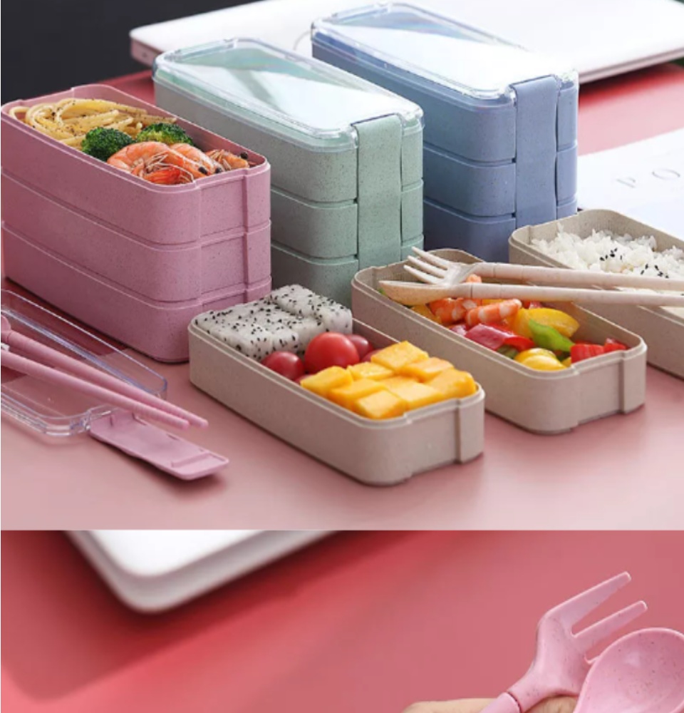 Iteryn Stackable Bento Box with Lunch Bag, 3 Compartment Japanese Lunch  Containers, Wheat Straw, All…See more Iteryn Stackable Bento Box with Lunch