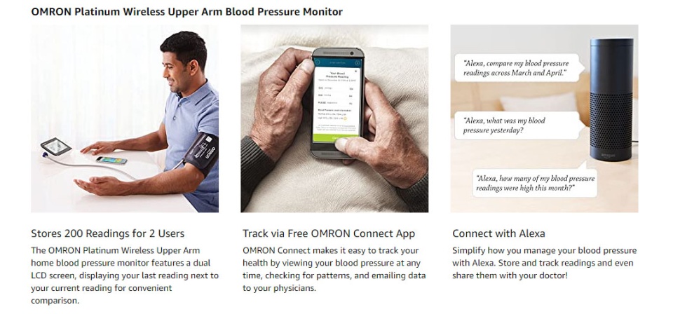OMRON Platinum Blood Pressure Monitor with Free 6-month Premium Mobile App  Trial, Upper Arm Cuff, Digital Bluetooth Blood Pressure Machine, Stores Up  To 200 Readings for Two Users (100 readings each)
