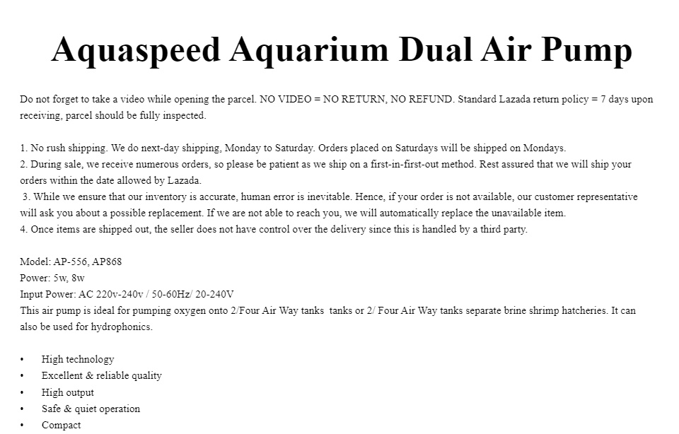 Aquaspeed Aquarium Single Double 4-Way Air Pump Oxygen AP226 AP556