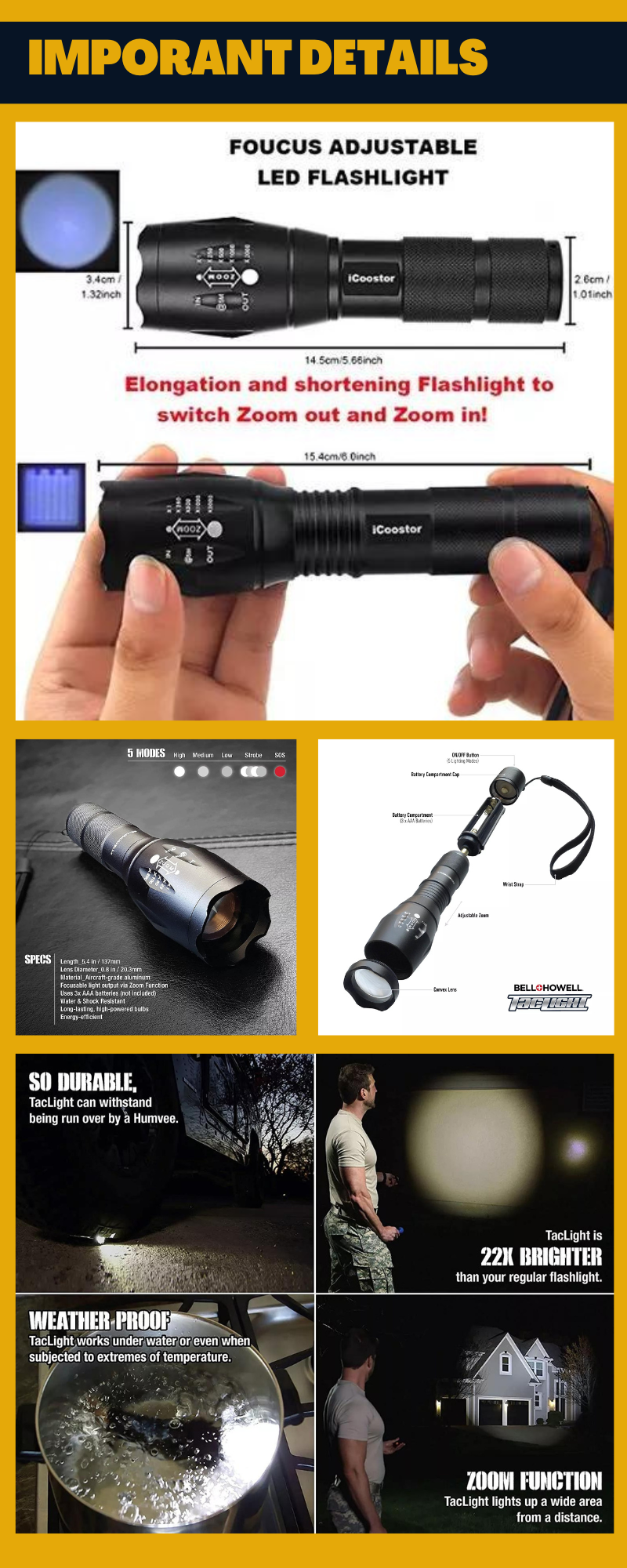 NEW UPGRADE BEST SELLING ORIGINAL Bell Howell 1176 Taclight High-Powered  Tactical Flashlight with Modes  Zoom Function Lazada PH