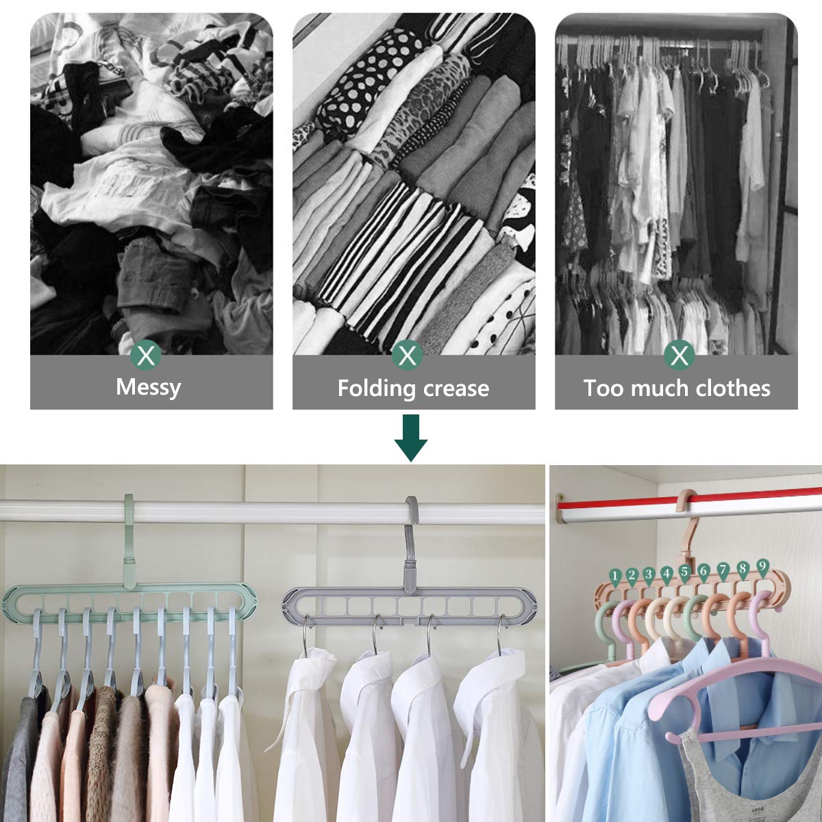 1pc Multifunction Clothes Hanger Storage Rack, 9 Hole Magic Clothes Hanger,  Rotating Closet Wardrobe Plastic Hanger