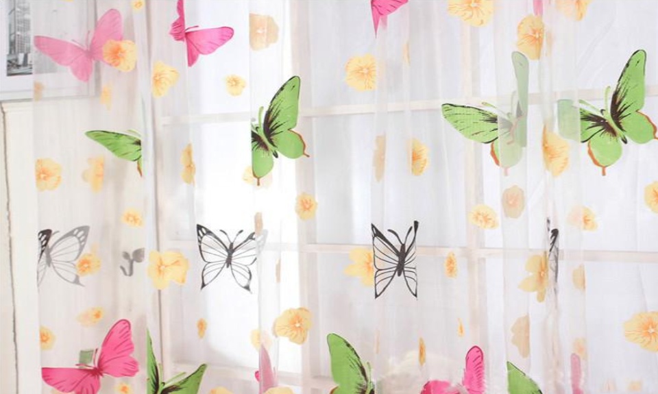 Butterfly Tulle Door Window Curtain Drape Panel Sheer Scarf Voile