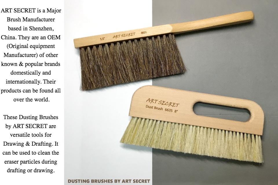 ART SECRET 8 inch Artist DUSTING BRUSH, Drafting Brush, Sweep Brush-  Natural Wood Handle with Mixed Horse-hair/Nylon bristles