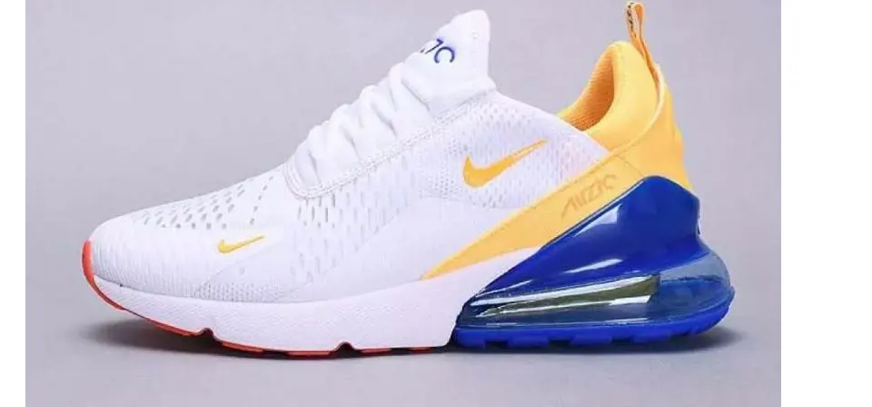 blue and yellow nike running shoes