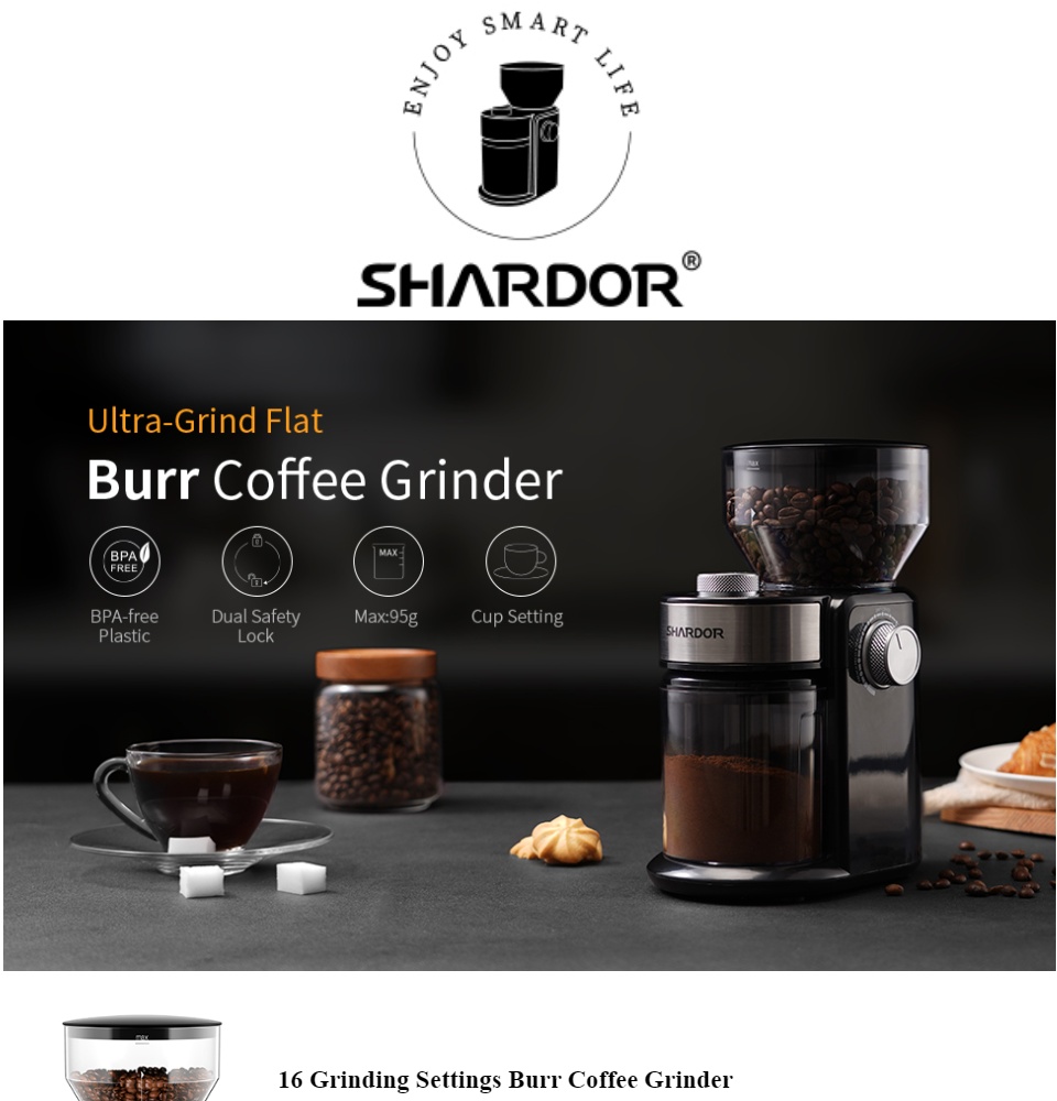 SHARDOR Electric Burr Coffee Grinder 2.0, Adjustable Burr Mill with 16  Precis