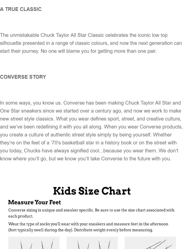 converse infant size chart