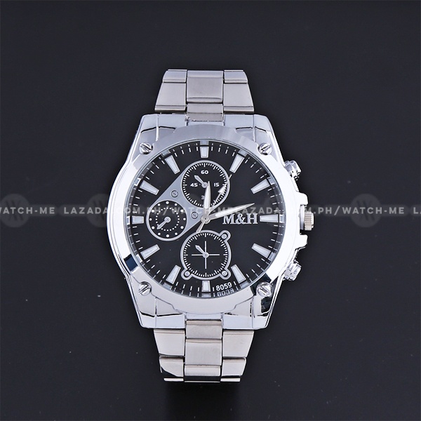 M H Men s Chronograph Style Stainless Steel Oyster Strap Watch