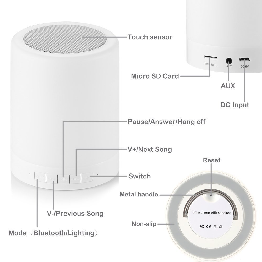 Bluetooth Touch Speaker Smart Lampwhite Wireless Led With Mood 3ARLj54q