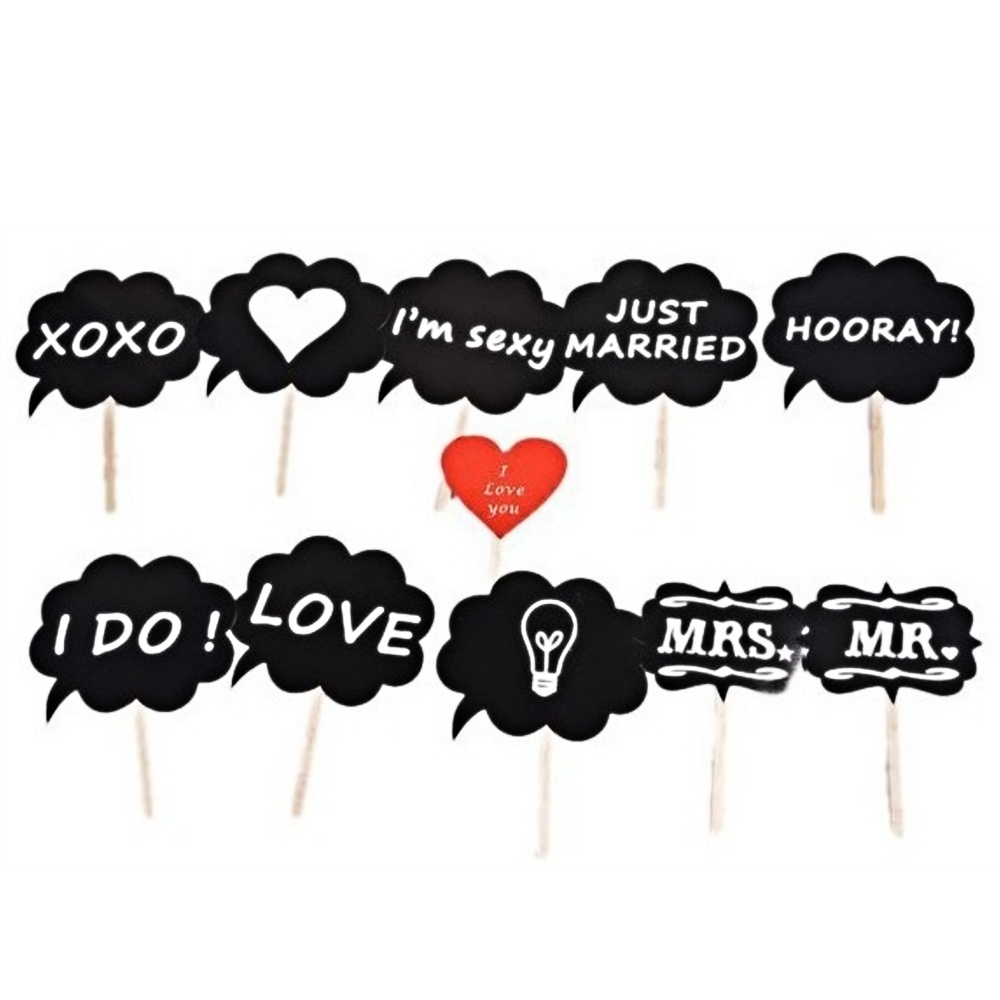 11pcs Funny Wedding Photo Booth Props Kit Photobooth Prop Card For